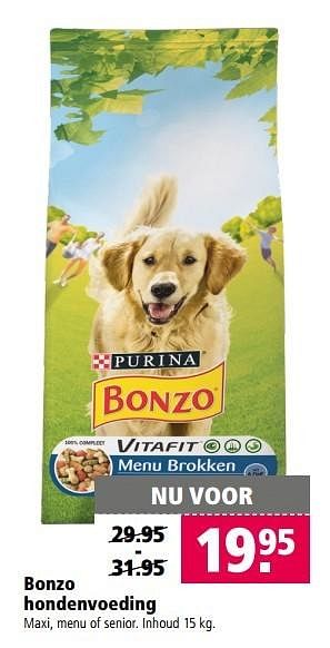 Aanbiedingen Bonzo hondenvoeding maxi, menu of senior - Purina - Geldig van 05/12/2016 tot 18/12/2016 bij Welkoop