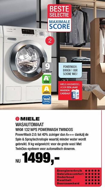 Aanbiedingen Miele wasautomaat wkm 132 wps powerwash twindos - Miele - Geldig van 09/12/2016 tot 18/12/2016 bij Electro World