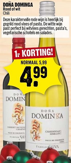 Aanbiedingen Dona dominga rood of wit - Witte wijnen - Geldig van 11/12/2016 tot 18/12/2016 bij Dirk III