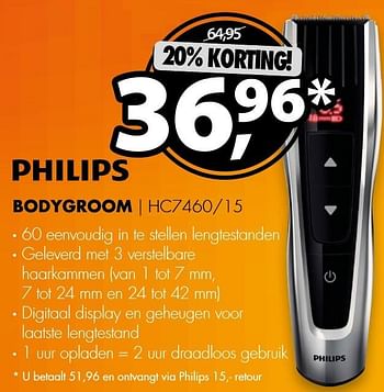 Aanbiedingen Philips bodygroom hc7460-15 - Philips - Geldig van 11/12/2016 tot 18/12/2016 bij Expert