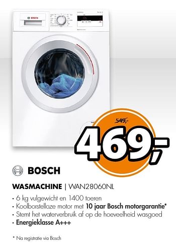 Aanbiedingen Bosch wasmachine wan28060nl - Bosch - Geldig van 11/12/2016 tot 18/12/2016 bij Expert