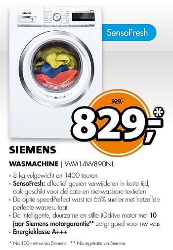 Aanbiedingen Siemens wasmachine wm14w890nl - Siemens - Geldig van 11/12/2016 tot 18/12/2016 bij Expert