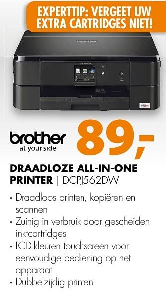 Aanbiedingen Brother draadloze all-in-one printer dcpj562dw - Brother - Geldig van 11/12/2016 tot 18/12/2016 bij Expert