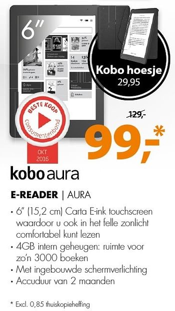 Aanbiedingen Kobo e-reader aura - Kobo - Geldig van 11/12/2016 tot 18/12/2016 bij Expert