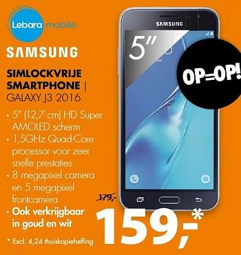 Aanbiedingen Samsung simlockvrije smartphone galaxy j3 2016 - Samsung - Geldig van 11/12/2016 tot 18/12/2016 bij Expert