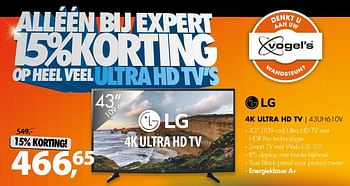 Aanbiedingen Lg 4k ultra hd tv 43uh610v - LG - Geldig van 11/12/2016 tot 18/12/2016 bij Expert