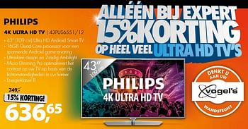 Aanbiedingen Philips 4k ultra hd tv 43pus6551-12 - Philips - Geldig van 11/12/2016 tot 18/12/2016 bij Expert