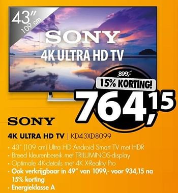 Aanbiedingen Sony 4k ultra hd tv kd43xd8099 - Sony - Geldig van 11/12/2016 tot 18/12/2016 bij Expert