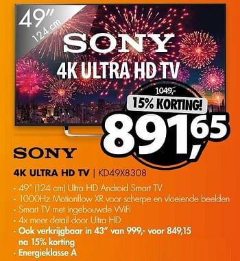 Aanbiedingen Sony 4k ultra hd tv kd49x8308 - Sony - Geldig van 11/12/2016 tot 18/12/2016 bij Expert
