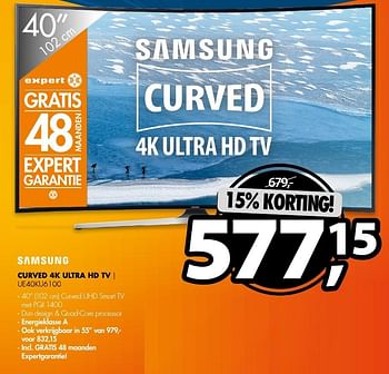 Aanbiedingen Samsung curved 4k ultra hd tv ue40ku6100 - Samsung - Geldig van 11/12/2016 tot 18/12/2016 bij Expert