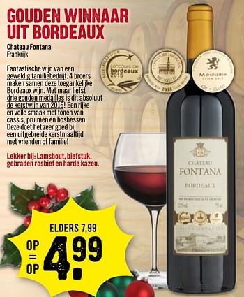 Aanbiedingen Gouden winnaar uit bordeaux - Rode wijnen - Geldig van 11/12/2016 tot 18/12/2016 bij Dirk III