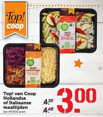 Aanbiedingen Top! van coop hollandse of italiaanse maaltijden - Huismerk - Coop - Geldig van 12/12/2016 tot 18/12/2016 bij Coop