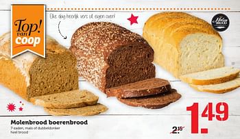 Aanbiedingen Molenbrood boerenbrood 7-zaden, maïs of dubbeldonker heel brood - Molenbrood - Geldig van 12/12/2016 tot 18/12/2016 bij Coop