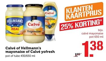 Aanbiedingen Calvé of hellmann`s mayonaise of calvé yofresh - Calve - Geldig van 12/12/2016 tot 18/12/2016 bij Coop