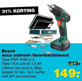 Aanbiedingen Bosch accu schroef--boormachineset psr 1440 li-2 - Bosch - Geldig van 12/12/2016 tot 18/12/2016 bij Praxis