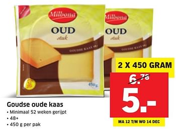 Aanbiedingen Goudse oude kaas - Mibona - Geldig van 12/12/2016 tot 18/12/2016 bij Lidl