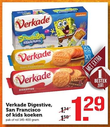 Aanbiedingen Verkade digestive, san francisco of kids koeken - Verkade - Geldig van 12/12/2016 tot 18/12/2016 bij Coop