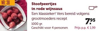 Aanbiedingen Stoofpeertjes in rode wijnsaus - Huismerk - Coop - Geldig van 06/12/2016 tot 19/12/2016 bij Coop