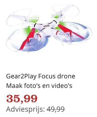 Aanbiedingen Gear2play focus drone maak foto`s en video`s - Gear2Play - Geldig van 06/12/2016 tot 26/12/2016 bij Bol