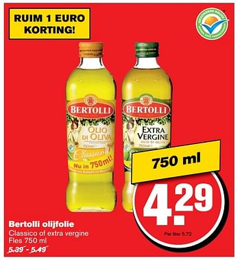 Aanbiedingen Bertolli olijfolie classico of extra vergine - Bertolli - Geldig van 14/12/2016 tot 20/12/2016 bij Hoogvliet