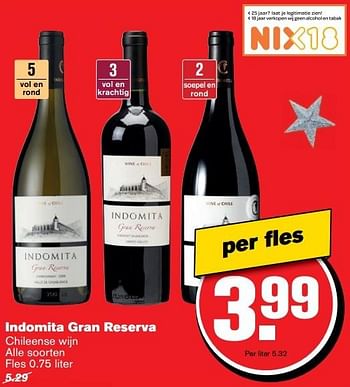 Aanbiedingen Indomita gran reserva - Witte wijnen - Geldig van 14/12/2016 tot 20/12/2016 bij Hoogvliet