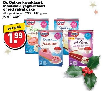 Aanbiedingen Dr. oetker kwarktaart, monchou, yoghurttaart of red velvet cake - Dr. Oetker - Geldig van 14/12/2016 tot 20/12/2016 bij Hoogvliet