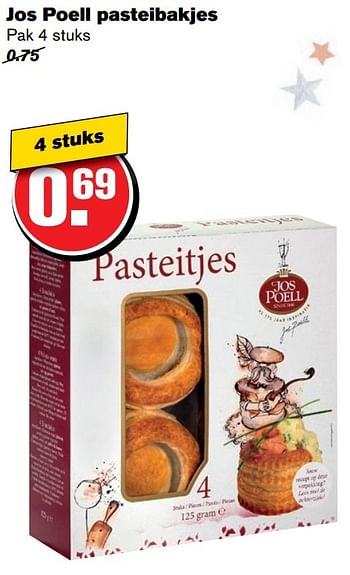 Aanbiedingen Jos poell pasteibakjes - Jos Poell - Geldig van 14/12/2016 tot 20/12/2016 bij Hoogvliet