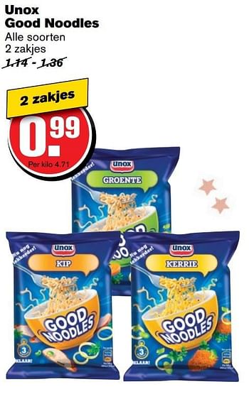 Aanbiedingen Unox good noodles - Unox - Geldig van 14/12/2016 tot 20/12/2016 bij Hoogvliet