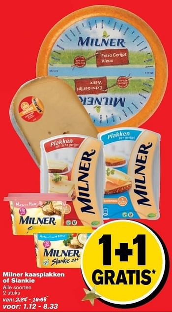 Aanbiedingen Milner kaasplakken of slankie - Milner - Geldig van 14/12/2016 tot 20/12/2016 bij Hoogvliet