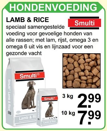 Aanbiedingen Hondenvoeding lamb + rice - Smulti - Geldig van 19/12/2016 tot 07/01/2017 bij Van Cranenbroek