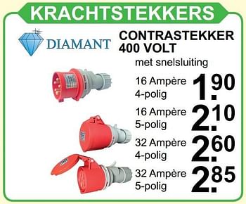 Aanbiedingen Contrastekker 400 volt - Diamant - Geldig van 19/12/2016 tot 07/01/2017 bij Van Cranenbroek