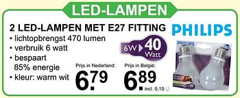 Aanbiedingen 2 led-lampen met e27 fitting - Philips - Geldig van 19/12/2016 tot 07/01/2017 bij Van Cranenbroek