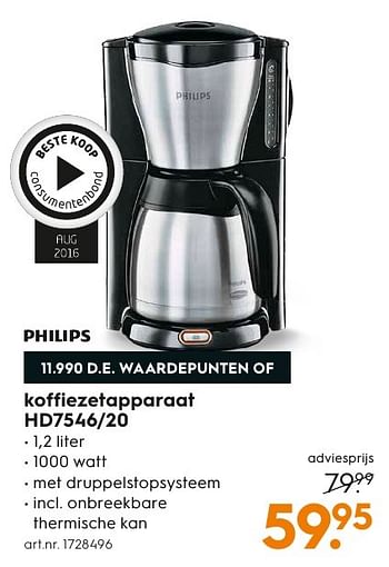 Aanbiedingen Philips koffiezetapparaat hd7546-20 - Philips - Geldig van 05/12/2016 tot 21/12/2016 bij Blokker