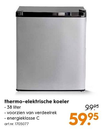 Aanbiedingen Thermo-elektrische koeler - Huismerk - Blokker - Geldig van 05/12/2016 tot 21/12/2016 bij Blokker