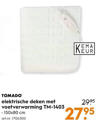 Aanbiedingen Tomado elektrische deken met voetverwarming tm-1403 - Tomado - Geldig van 05/12/2016 tot 21/12/2016 bij Blokker