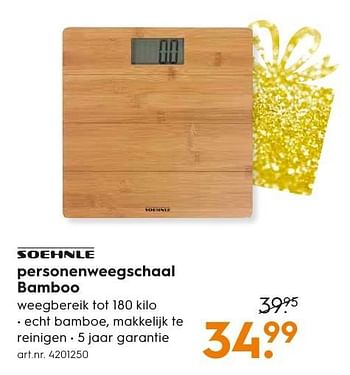 Aanbiedingen Soehnle personenweegschaal bamboo - Soehnle - Geldig van 05/12/2016 tot 21/12/2016 bij Blokker