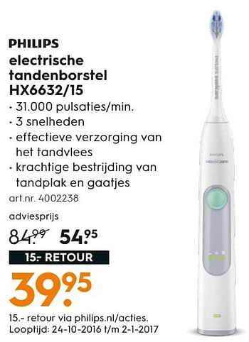 Aanbiedingen Philips electrische tandenborstel hx6632-15 - Philips - Geldig van 05/12/2016 tot 21/12/2016 bij Blokker