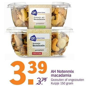Aanbiedingen Ah notenmix macadamia - Huismerk - Albert Heijn - Geldig van 18/12/2016 tot 24/12/2016 bij Albert Heijn