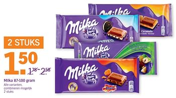 Aanbiedingen Milka 87-100 gram - Milka - Geldig van 18/12/2016 tot 24/12/2016 bij Albert Heijn