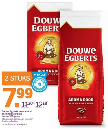 Aanbiedingen Douwe egberts aroma rood snelfiltermaling en bonen - Douwe Egberts - Geldig van 18/12/2016 tot 24/12/2016 bij Albert Heijn