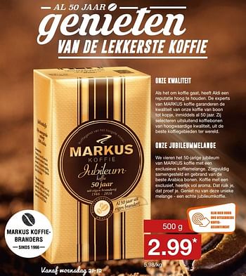 Aanbiedingen Markus koffiebranders - Markus - Geldig van 21/12/2016 tot 31/12/2016 bij Aldi