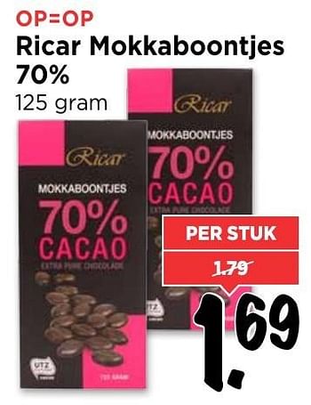 Aanbiedingen Ricar mokkaboontjes 70% - Ricar - Geldig van 18/12/2016 tot 24/12/2016 bij Vomar