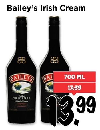 Aanbiedingen Bailey`s irish cream - Baileys - Geldig van 18/12/2016 tot 24/12/2016 bij Vomar