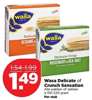 Aanbiedingen Wasa delicate of crunch sensation - Wasa - Geldig van 18/12/2016 tot 24/12/2016 bij Plus