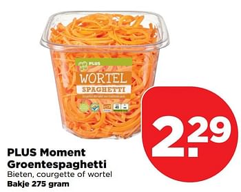 Aanbiedingen Plus moment groentespaghetti bieten, courgette of wortel - Huismerk - Plus - Geldig van 18/12/2016 tot 24/12/2016 bij Plus