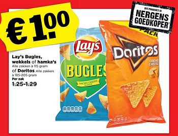 Aanbiedingen Lay`s bugles, wokkels of hamka`s of doritos - Doritos - Geldig van 18/12/2016 tot 24/12/2016 bij Plus