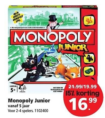 Aanbiedingen Monopoly junior - Hasbro - Geldig van 10/12/2016 tot 24/12/2016 bij Intertoys