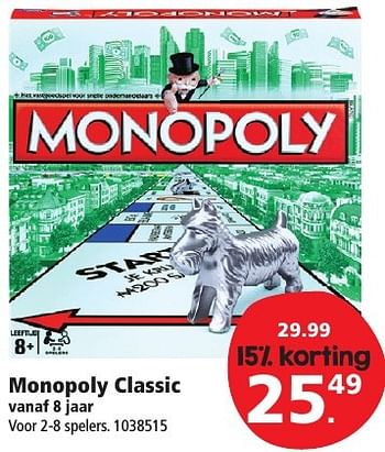Aanbiedingen Monopoly classic - Hasbro - Geldig van 10/12/2016 tot 24/12/2016 bij Intertoys