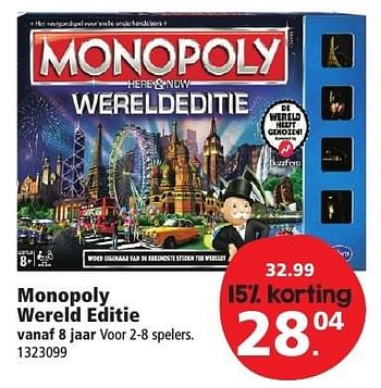 Aanbiedingen Monopoly wereld editie - Hasbro - Geldig van 10/12/2016 tot 24/12/2016 bij Intertoys