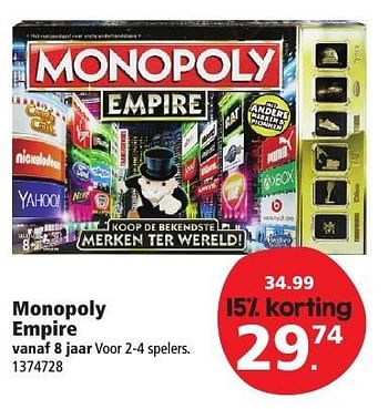 Aanbiedingen Monopoly empire - Hasbro - Geldig van 10/12/2016 tot 24/12/2016 bij Intertoys